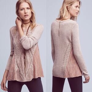 Moth Anthropologie Anita Swing Top Women S Tan Cozy Cable Knit Artisan Lagenlook